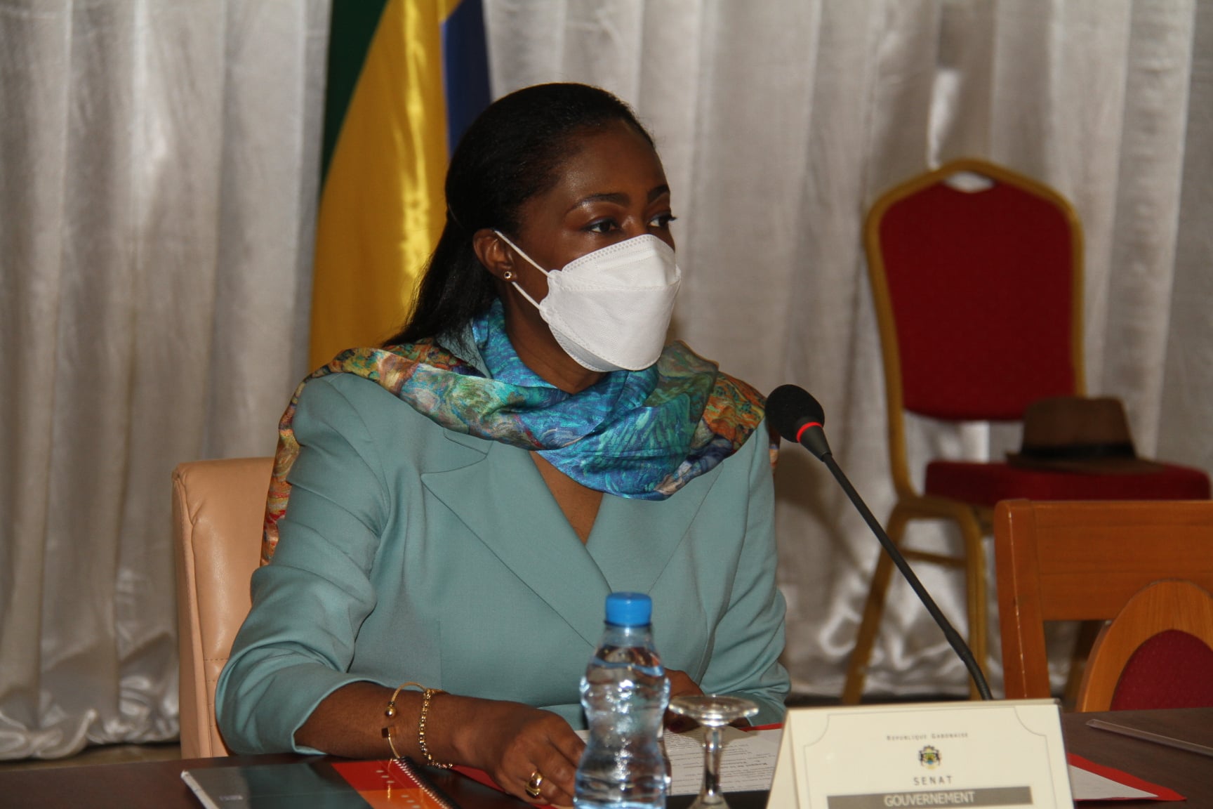 La ministre de la Justice, Garde des Sceaux, Erlyne Antonela Ndembet Damas devant la Commission des finances, du budget et des comptes économiques de la nation du Sénat.