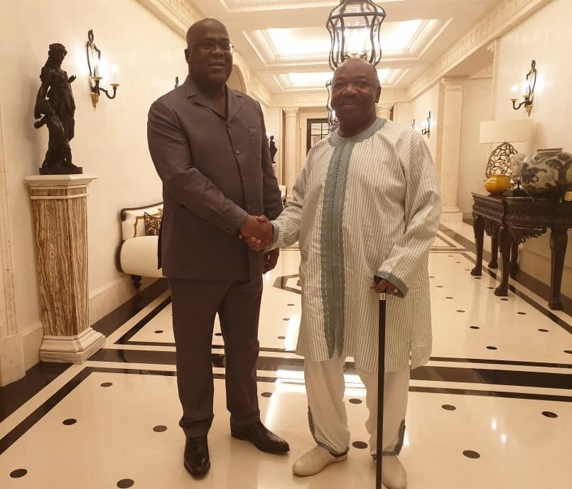 Ali Bongo et son hôte, Félix-Antoine Tshisekedi au terme de leurs échanges.