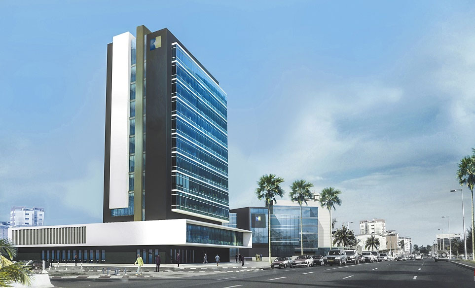 Vue de la maquette du futur siège du Groupe BGFIBank .