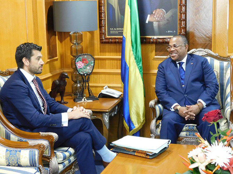 Le Premier ministre, Julien Nkoghe Bekale devisant avec le représentant-résident du FMI au Gabon, Marcos Poplawski-Ribeiro.