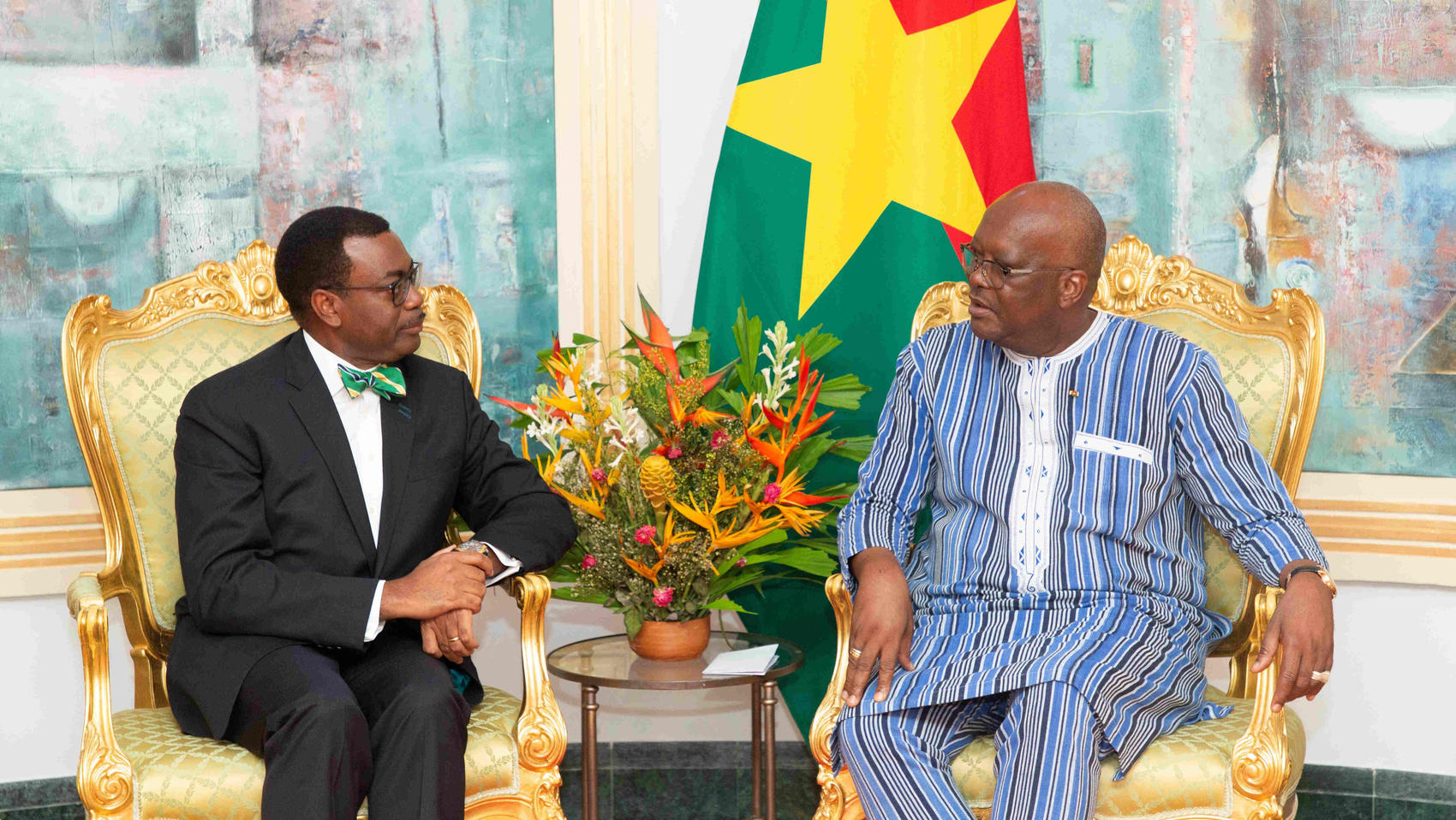 le président de la BAD, Akinwumi Adesina,en audience le 12 septembre 2019, avec le président du Burkina Faso, Marc Roch Christian Kaboré.