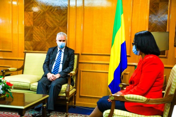 Le Haut commissaire canadien au Gabon, Richard Bale, s'entretenant avec le premier ministre Rose Christiane Ossouka Raponda. DR.