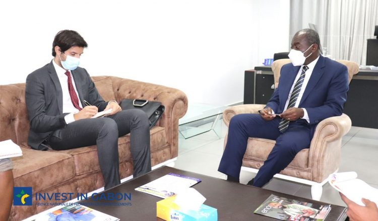 Enrico Protomastro, le responsable des programmes en Afrique de l’Ouest et du centre du FIDA s’entretenant avec le Directeur général de l’ANPI, Ghislain Moandza Mboma.