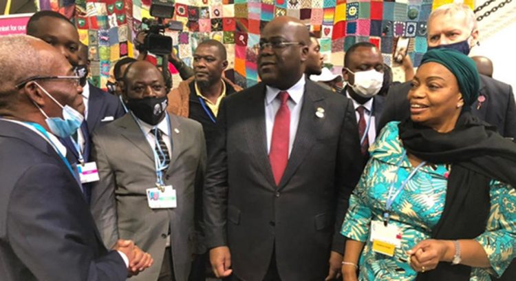 Visite du président de la République démocratique du Congo Félix Tshisekedi au pavillon Comifac à l'occasion de la COP26 à Glasgow.