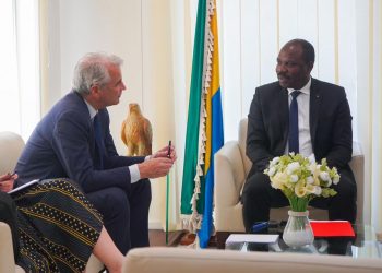 Le ministre de la Promotion des investissements, Hugues Mbadinga Madiya et l'ambassadeur de la France au Gabon, Alexis Lamek
