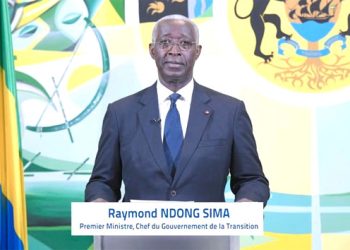 Capture d’écran de l’intervention télévisée de Raymond Ndong Sima, le Premier ministre de la transition, pour annoncer son gouvernement, le 9 septembre 2023.