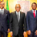 (De gauche à droite) - Joseph Nguessan, chef de division des infrastructures pour la région Afrique centrale à la Banque, Léandre Bassolé, directeur général du Groupe de la Banque pour l’Afrique centrale, Alexandre Barro Chambrier, vice-président du gouvernement gabonais, Nouridine Kane Dia, responsable pays du Groupe de la Banque au Gabon et Joël Sanon, expert à la Facilité africaine de soutien juridique, à Libreville, au Gabon