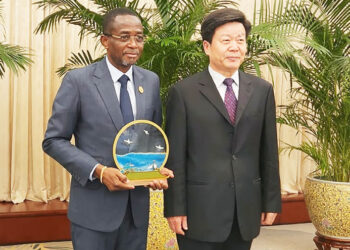 Sosthène Nguema Nguema et son homologue chinois, Sun Shuxian.
