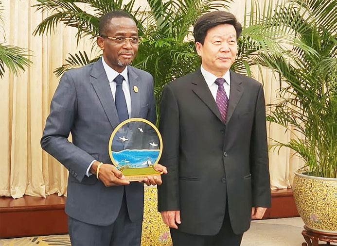 Sosthène Nguema Nguema et son homologue chinois, Sun Shuxian.